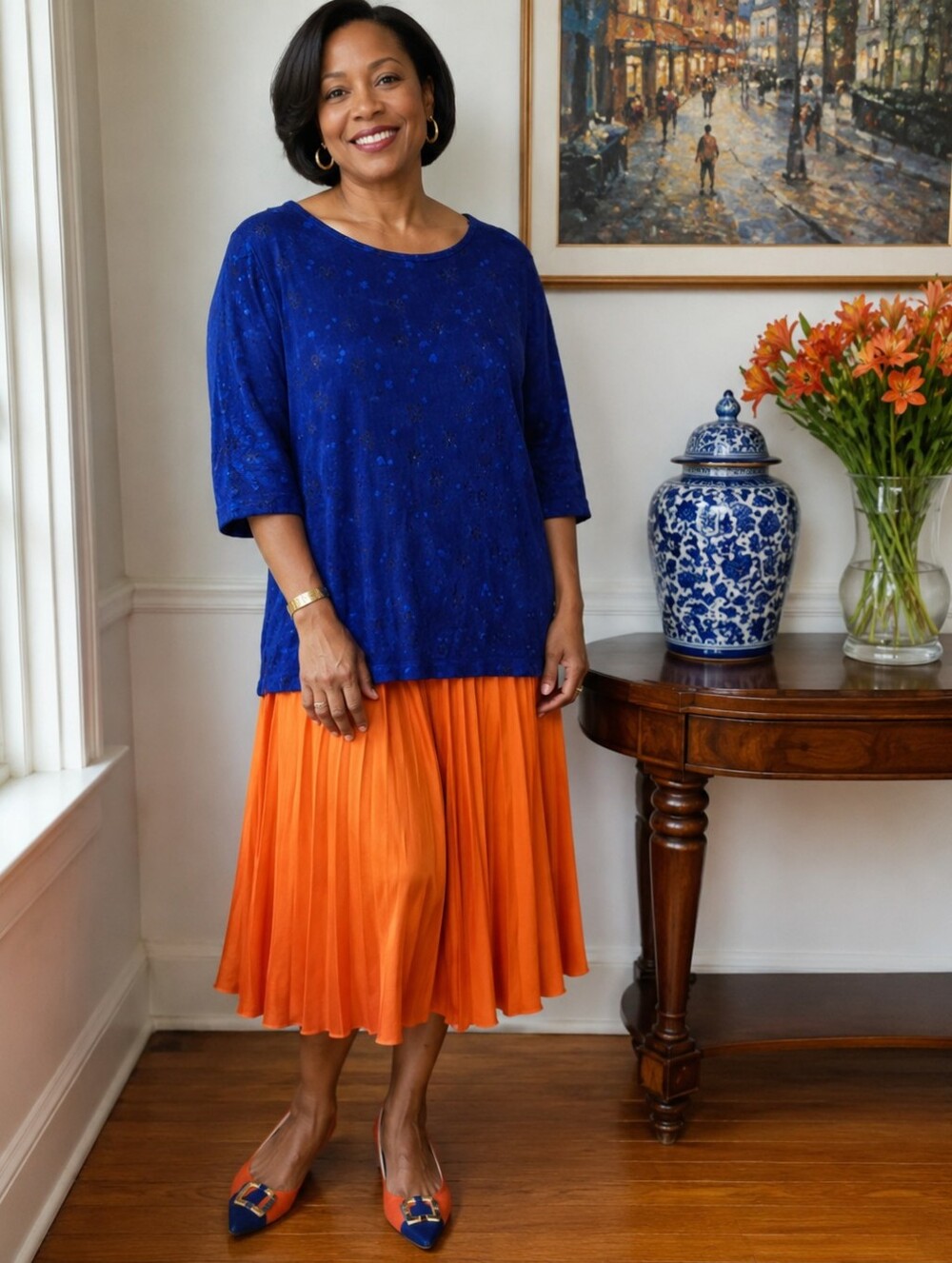 Blue Starlight Patterned Shimmer Top - Size: M